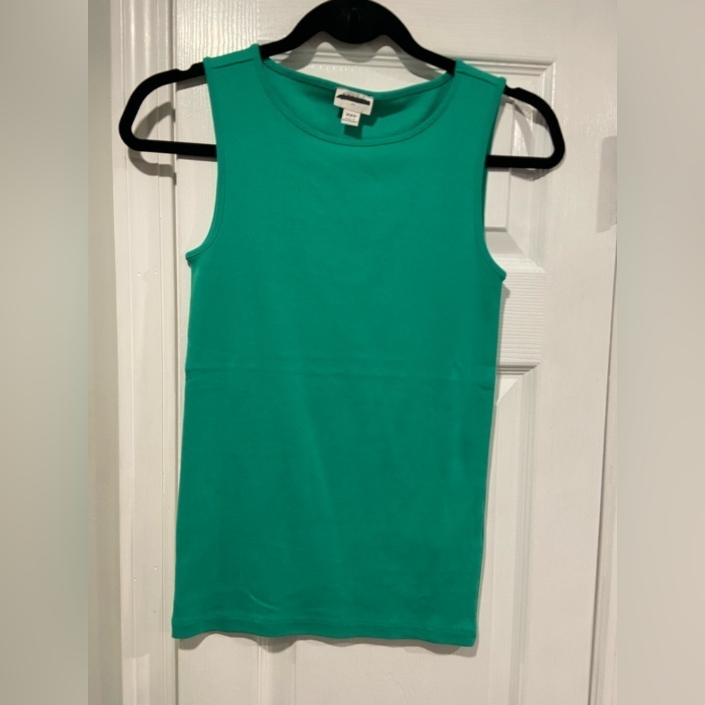 NWOT J. Crew Size XXS Green Mid Weight Scoop Neck Knit Cotton Tank Top